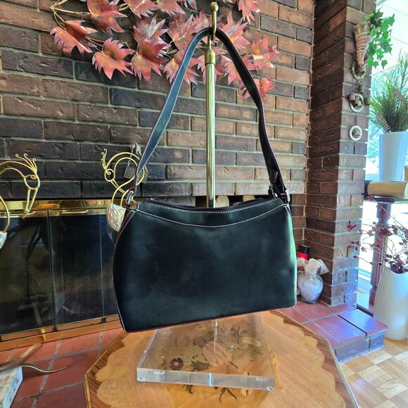 KGB Studio Handbags - KGB Studio - Classic Black Shoulder Bag / Purse with Maroon Trim & White Stitch